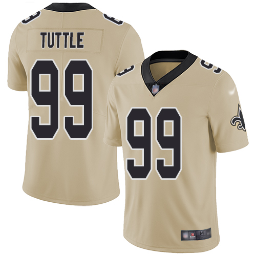 Men New Orleans Saints Limited Gold Men Shy Tuttle Jersey NFL Football 99 Inverted Legend Jersey